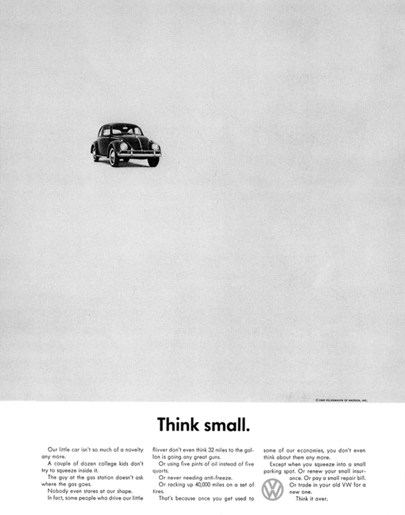 Volkswagon 1960s minimalist ad think small