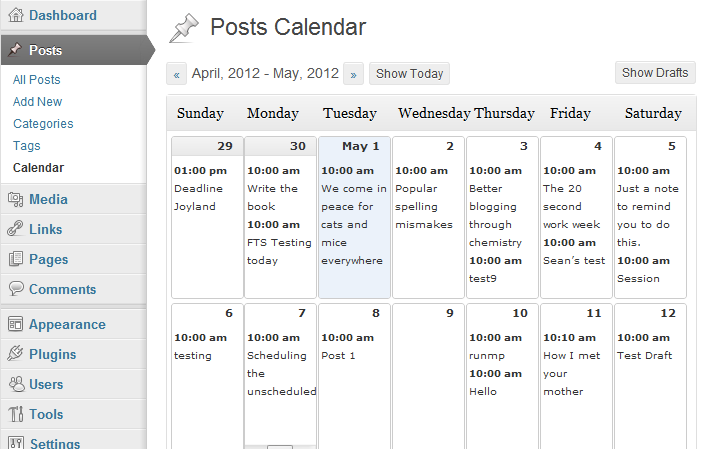 WordPress Editorial Content Calendar