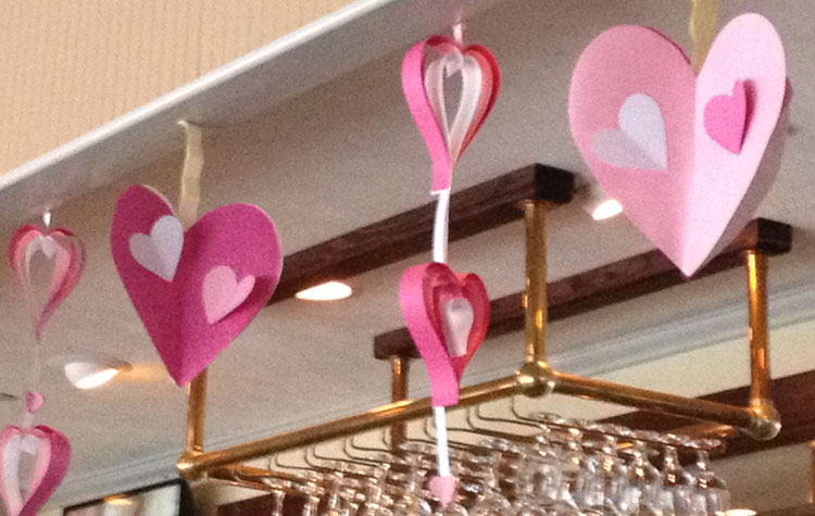 Hearts hanging in restaurant NY