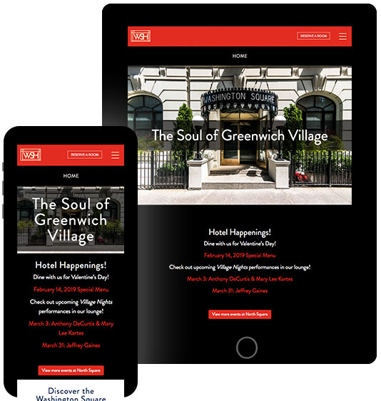 Washington-Square-Hotel-Website-redesign-on-phone-and-tablet